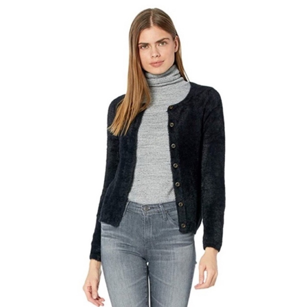 Madewell Hewitt Fuzzy Slim Button Down Cardigan Sweater Black
